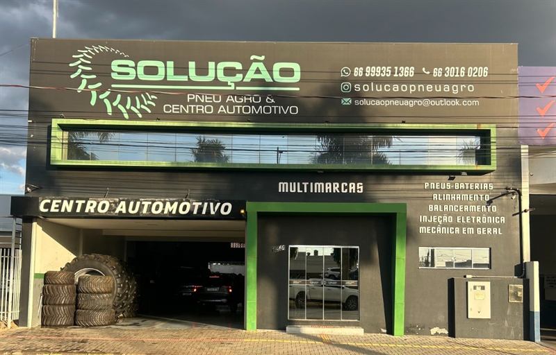 Fachada da Solução Pneu Agro e Centro Automotivo na Rua do Comércio, Primavera do Leste